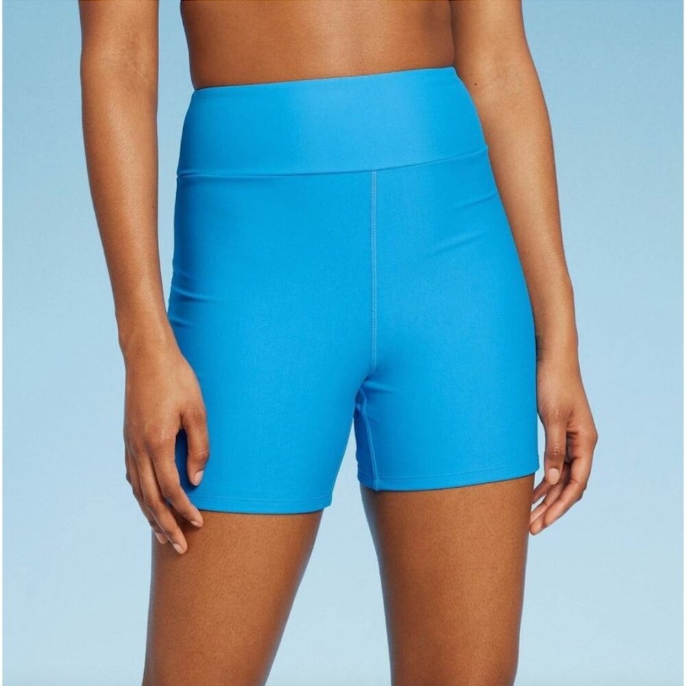WILD FABLE SWIM SHORTS HIGH RISE BOTTOMS BIKER SHORTS BLUE SWIM SUIT WOMEN'S NWT